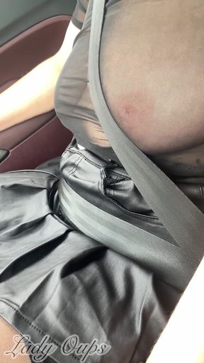 Leather Micro Skirt Stocking and Bitch Collar in Public