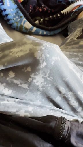 Army Solider Jerks off in His Wrestling Singlet Shoots Cum Through It!