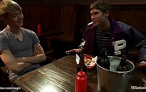 Shemale fucks men in sports bar