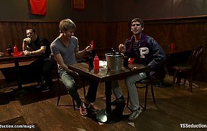 Shemale fucks men in sports bar