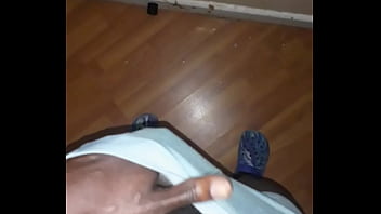 Ebony man play with hard dick in grey boxer