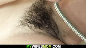 Cheating sex with hairy-pussy old mother-in-law