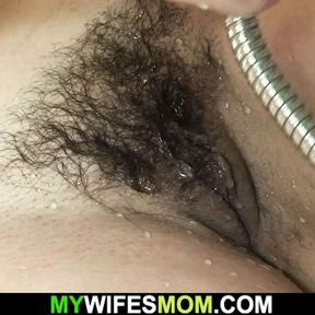 Cheating sex with hairy-pussy old mother-in-law