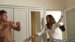 Tricky dude caught fucking her old brunette mom