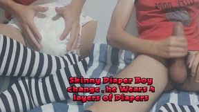 Skinny Diaper Boy change , he Wears 4 layers of Diapers