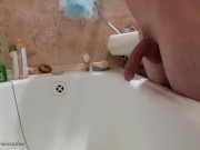 Russian teen with big dick pisses in the bathroom and cums