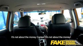 Fake Driving School Carmel Anderson ends lesson with an orgasmic climax