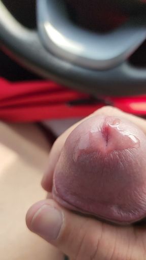Hot guy jerking off and precumming close up super mushroom cock in public parking lot   Clip 3