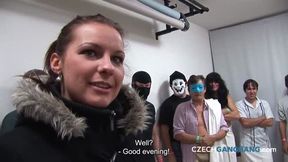 adventurous woman eagerly joins the gang bang and gets jizzed on