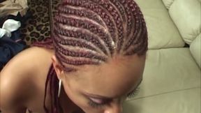 Red Braided Ebony MILF Rides to Facial