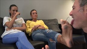 THE BRATTY TWINS - Pathetic foot cleaner - Dirty feet licking, face kicking - Final with SOAP on tongue (INSANE CLIP!)