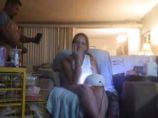Roommate masturbating to gorgeous hotty in minidress painting her nails and watching tv