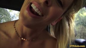 Blonde Milf Enjoys Backseat Car Sex with Deepthroat and Creampie Action