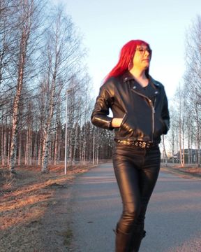 Walking in leather in home town.