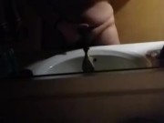 enby nympho jacks off in front of a bathroom mirror