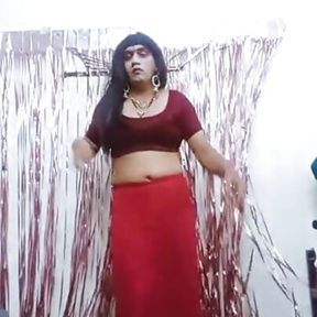 Desi Crossdresser wearing Clumsy saree and teasing &amp; wanking in black lingerie