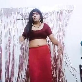 Desi Crossdresser wearing Clumsy saree and teasing &amp; wanking in black lingerie