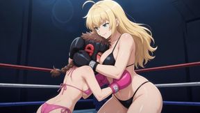 Petite girl vs Big blond AI anime female boxing HD