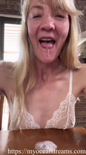 Cum spitting stepmom MILF takes big load