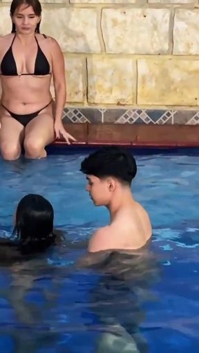 I HIRE A SWIMMING INSTRUCTOR BUT END UP FUCKING HIM TOGETHER WITH MY STEPDAUGHTER IN AN ANAL THREESOME.   Clip 1