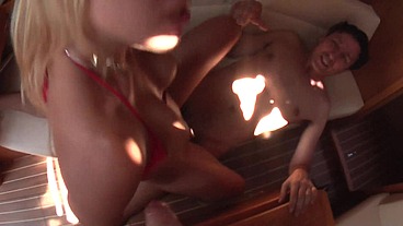 Anal boat Party with Titus and his girls licking each others ass