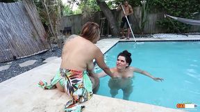mone & cuban latina angelina castro sharing the pool guy dick!