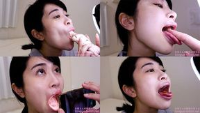 [Premium Edition] Mami Sakurai - Showing inside cute girl's mouth, chewing gummy candys, sucking fingers, licking and sucking human doll, and chewing dried sardines - MOV 1080p