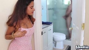 Adorable brunette angel spins senior stepdad's hefty cock like a pro