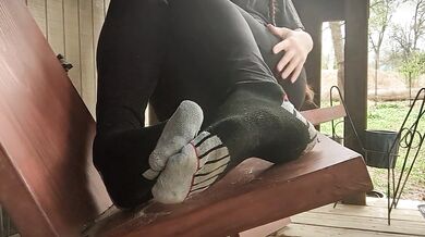 Dirty Foot Tease from Ginger In Black Vans And Tights