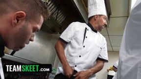 Petite Bunny Fae Takes on the Entire Kitchen Crew in a Wild Restaurant Gangbang