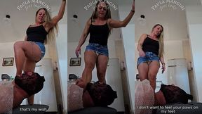 trampling in a denim miniskirt