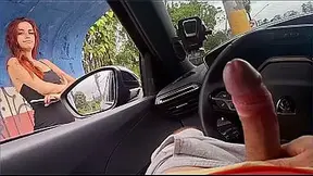 Risky masturbation in public with a hot girl at the bus stop!