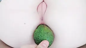 putting an avocado inside a tight pussy, leaving it dirty