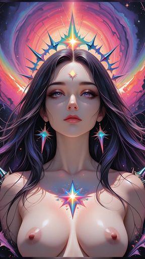 Shadow Oracle of the Void Storm with Rainbow Prism Spikes Cosmic Fantasy Ai Art Slideshow