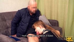DEBT4k Man comes to the teen Russian debtor and drills shaved pussy soon