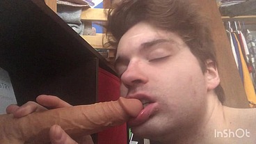 Niko Springs Gags on Big Thrusting Dildo