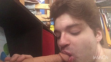 Niko Springs Gags on Big Thrusting Dildo