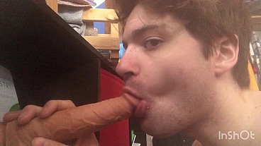 Niko Springs Gags on Big Thrusting Dildo