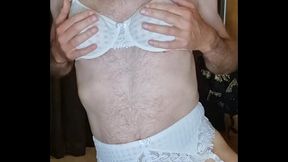 Man wearing Garter and bra under his casual clothes