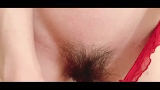 Christmas 2022, clitoris bare standing masturbation in Santa cosplay.