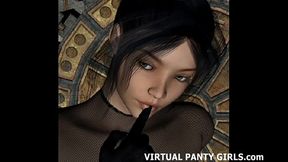 3d virtual French maid teasing in lingerie