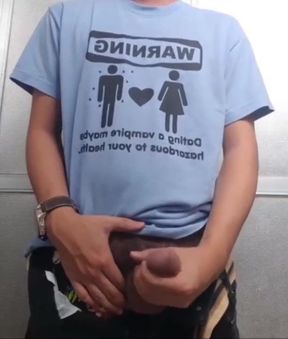 Asian Twink Gooning public with huge cock then explodes