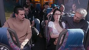 Librarian Gets Gangbanged Rough And Bukkaked On A Bus