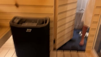 Hot stranger seduces and rides him in public sauna
