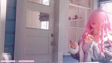 Exhibitionist neighbor catches you smoking & invites you to make her cum on her porch!