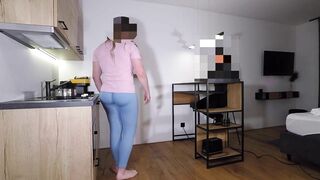 Jerking off while trans step-sister is cooking