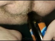 Hairy ginger ass fucking a beer bottle