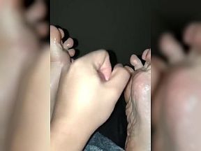 Giving my boyfriend a foot job