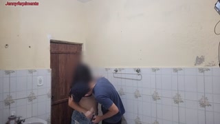 young couple fucks in the public bathroom of a bar