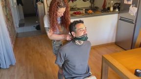 Lola the Soldier Captures the Intruder – Black Duct Tape Chair Tie & Interrogation